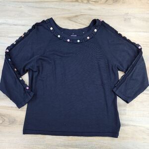 🔹️Colour Works Black Buttoned Trim 3/4 Sleeve Top Small